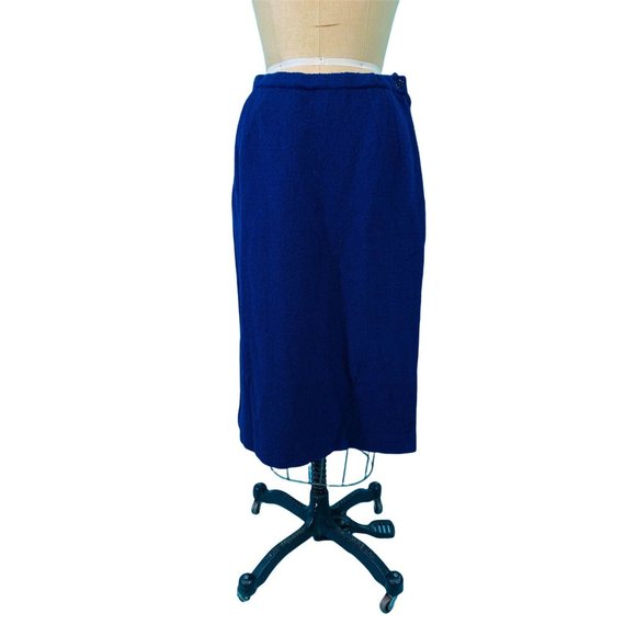 Vintage 60s Suit Set Womens Large Mod Blue Textured Top & Skirt Outfit - Picture 6 of 9